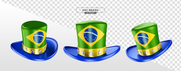 Hat with flag of Brazil in 3d render cartoon