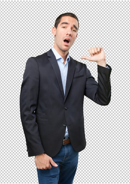 PSD haughty businessman pointing to himself