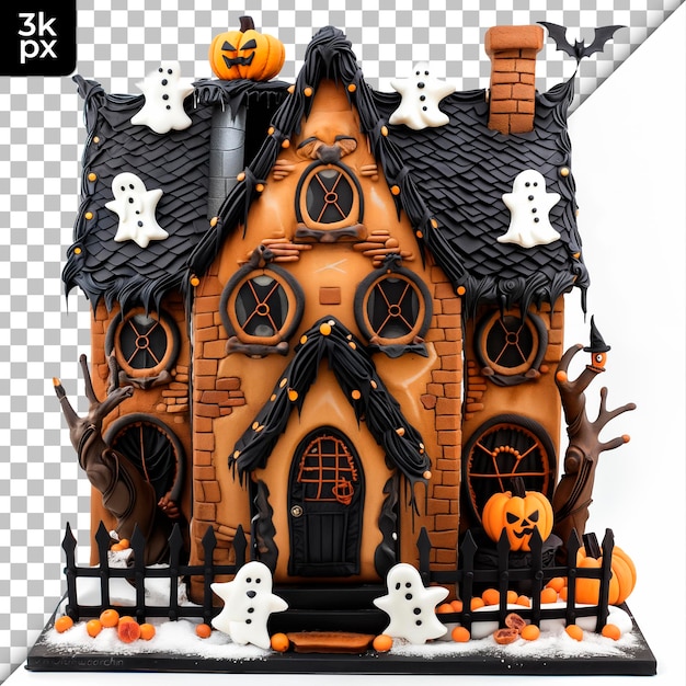PSD haunted gingerbread house kit geïsoleerd op doorzichtige achtergrond