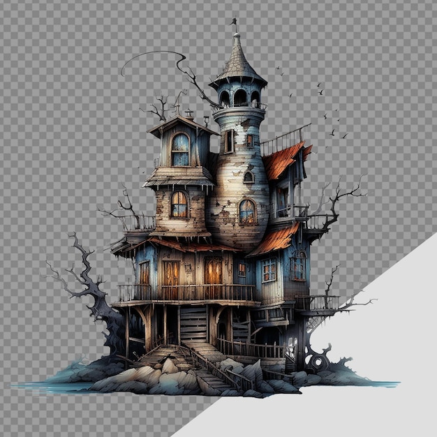 PSD haunted house png isolated on transparent background