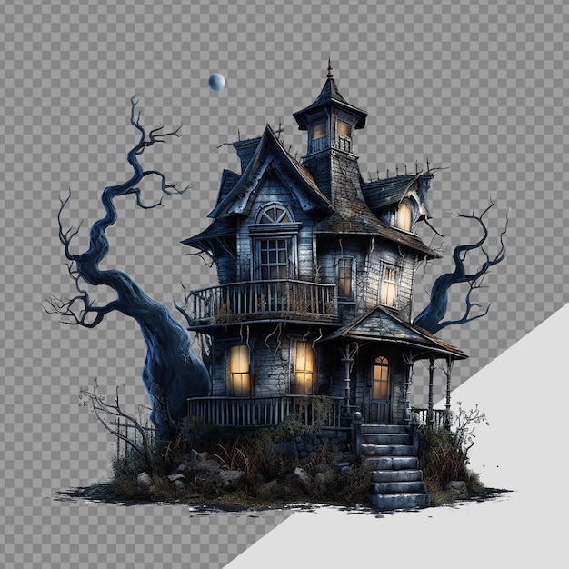 PSD haunted house png isolated on transparent background