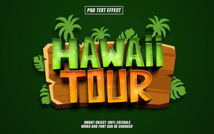 PSD hawaii tour text effect font editable typography 3d text