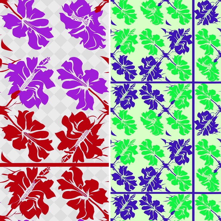 PSD hawaiian patterns with floral shapes and bounded by rectangu creative abstract geometric vector