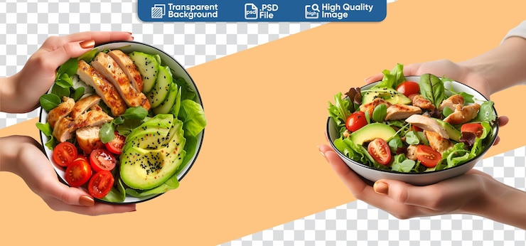 PSD hawaiian style poke bowl set ręcznych pysznych misek do sałatek oglądanych z góry i z boku