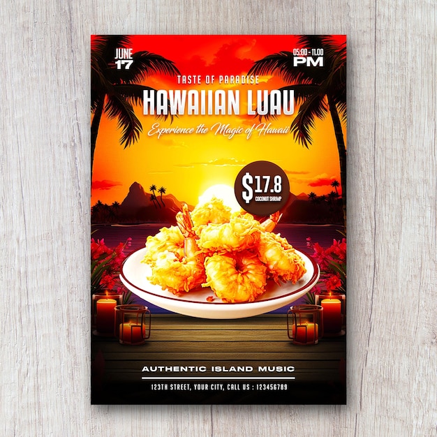 Hawaiian tropical food menu promotion flyer social media banner