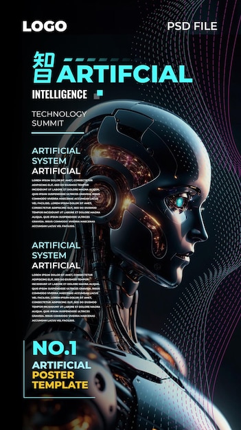 Hd 3D kunstmatige intelligentie science fiction technologie poster achtergrond psd