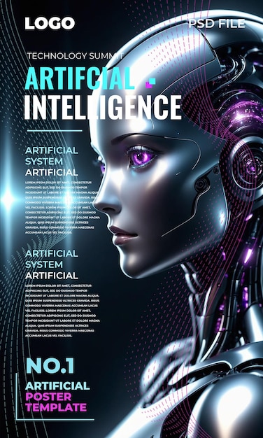 Hd 3D kunstmatige intelligentie science fiction technologie poster achtergrond psd