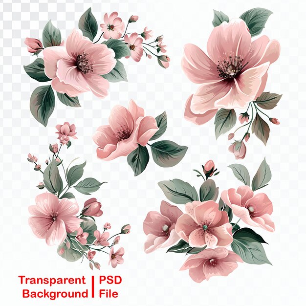 PSD hd quality transparent floral ornament bundle image