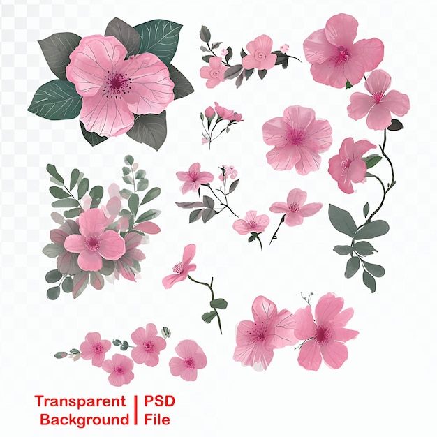 PSD hd quality transparent floral ornament bundle image