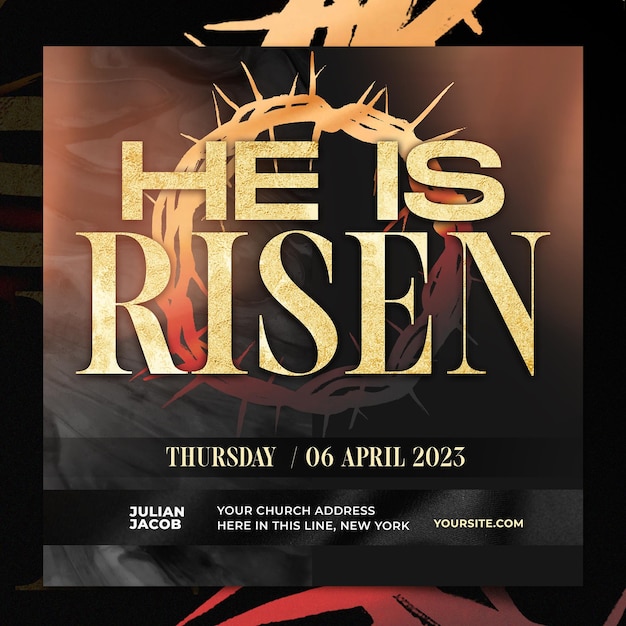 PSD he is risen easter church service social media banner