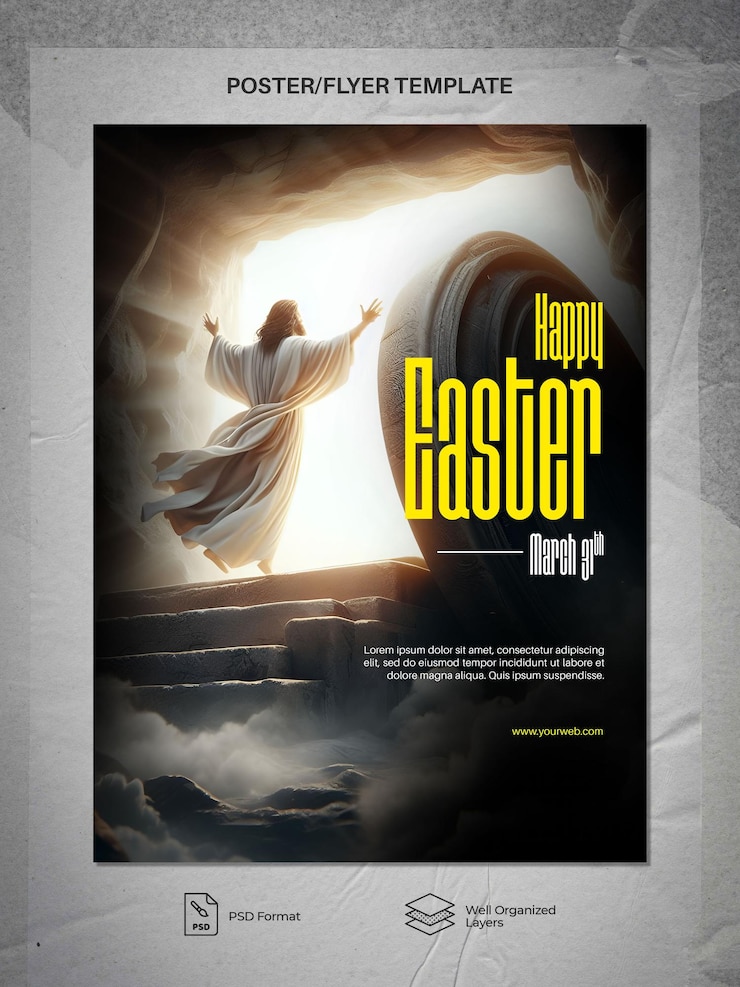 PSD he is risen happy easter day poster psd template