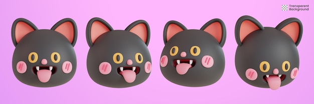 PSD head of black cat sticking tongue out 3d illustration