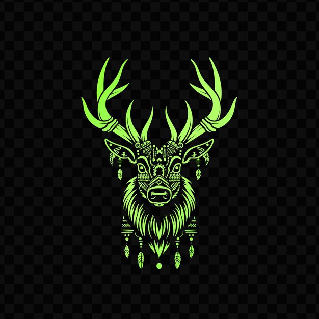 PSD the head of a deer with green neon lights on the dark background