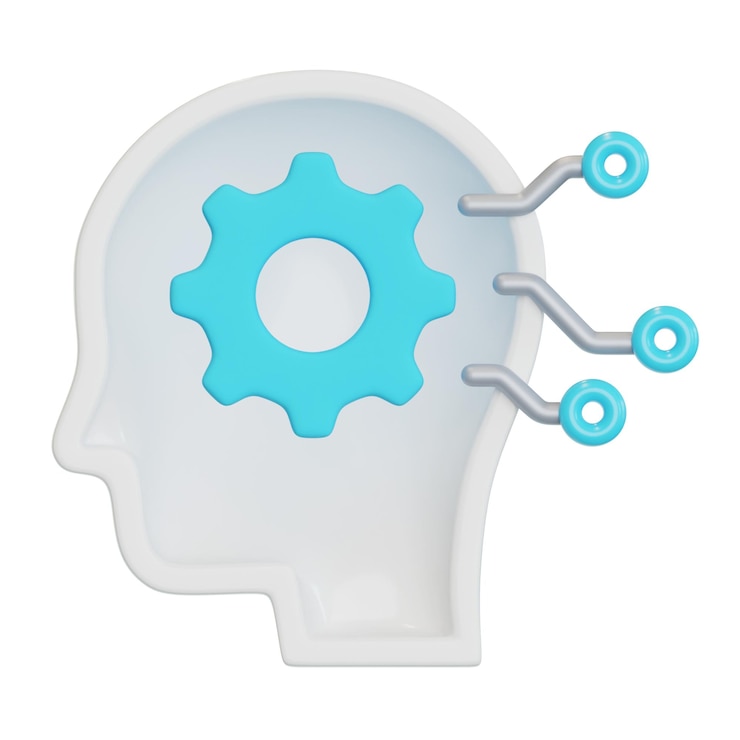 PSD head in gear kunstmatige intelligentie 3d icon