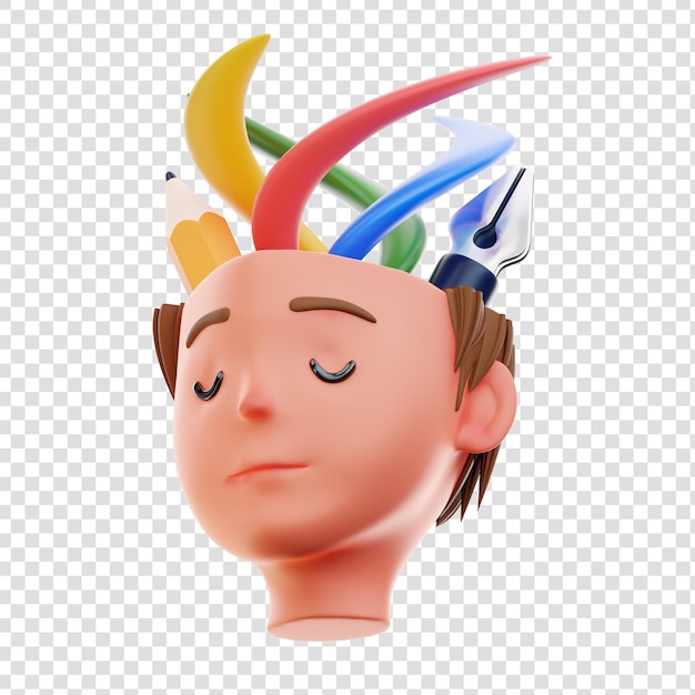 PSD head thinking 3d rendering of graphic design element