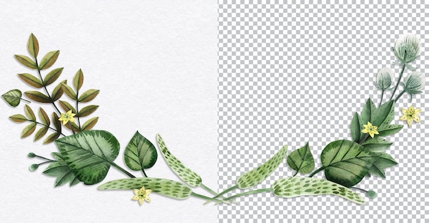 PSD header banner frame with wild flowers. watercolor hand drawn botanical art