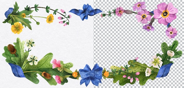 Header border of plants of Scotland. Oak and flowers. Botanical watercolor illustration, frame for greetings and invitation and banner