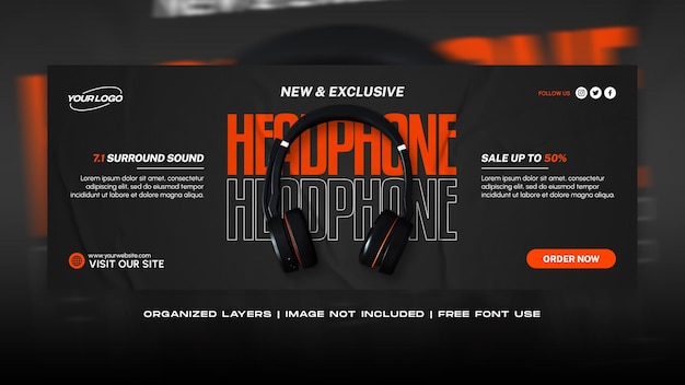 Headphone brand product sale social media facebook cover banner template