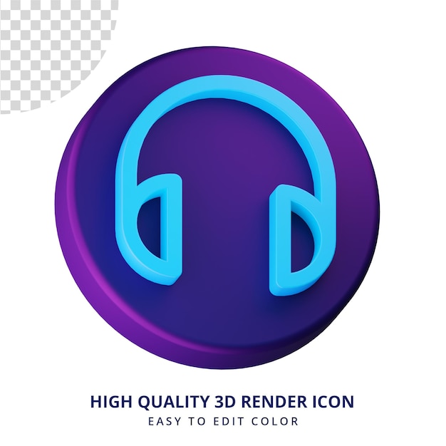 PSD headphone icon in 3d rendering isolated concept for ui design