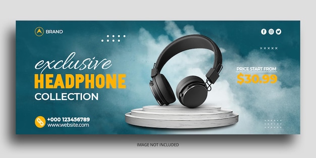 Шаблон веб-баннера headphone sale facebook cover