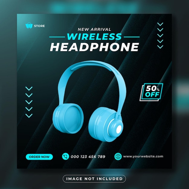 Headphone sale for social media post or square banner template