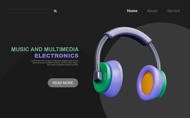 headphone sign on dark background 3d render concept for listening music song radio and work