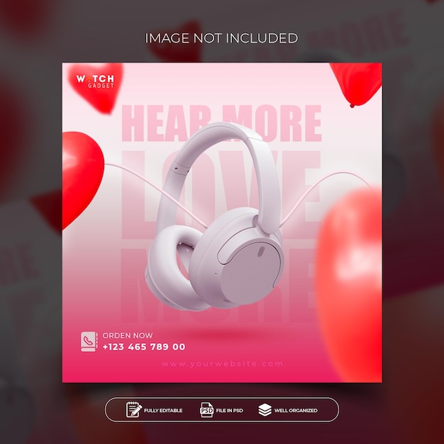 PSD headphone social media post design (ontwerp voor sociale media)