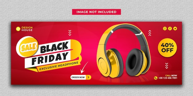 Headphone social media post and promotion facebook cover template