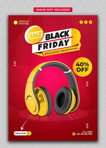 PSD headphone social media post and promotion flyer template