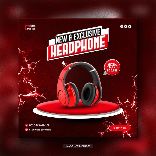 Headphone social media post promotion template design