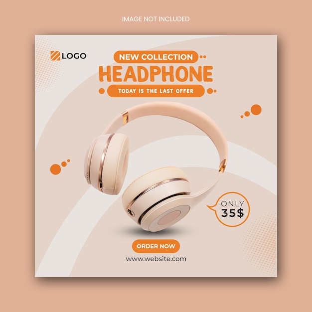 Headphone square social media post banner template