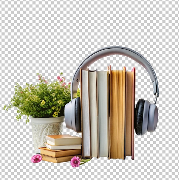 PSD headphones and books arrangement