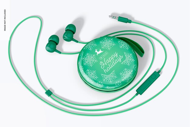 headphones box with zipper mockup, top view