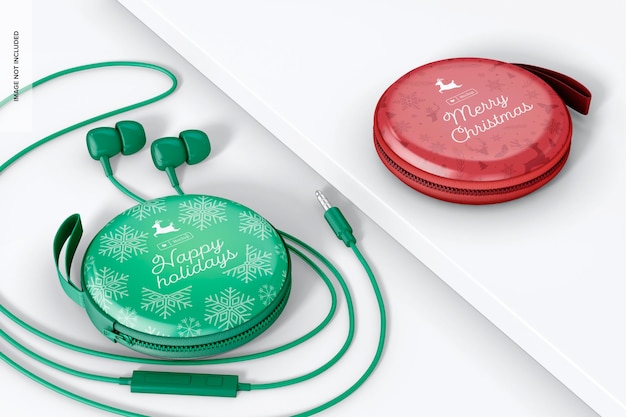 headphones boxes with zipper mockup, perspective