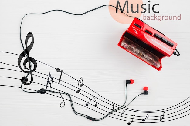 Headphones connected at contemporary cassette