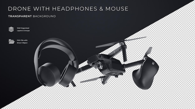 Headphones Drone amp Mouse Transparent Background 3D Render