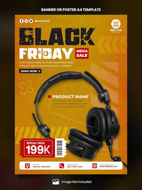 PSD headset special promo black friday poster a4 or banner template