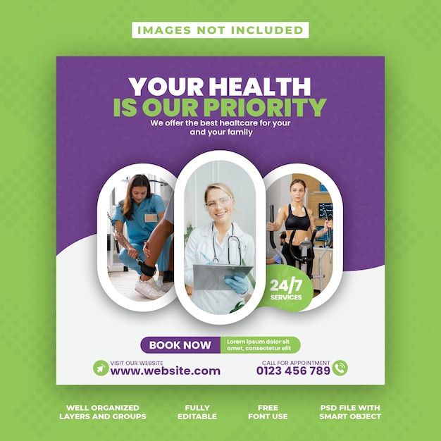 PSD health business banner or corporate social media banner and instagram post