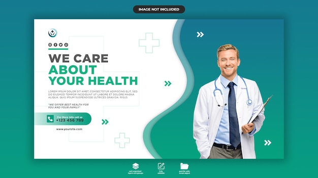 Design del modello di banner per l'assistenza sanitaria o modello di annuncio banner per la progettazione di post sui social media