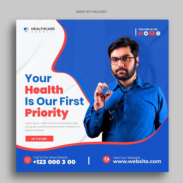 Health care social media post or promotional banner template