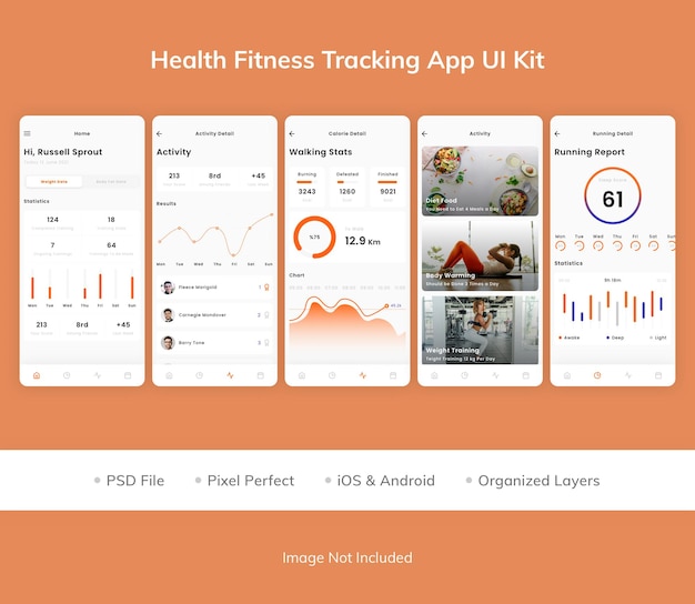 Kit dell'interfaccia utente dell'app di monitoraggio fitness per la salute