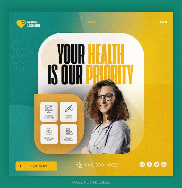 PSD healthcare consultant banner or square flyer for social media post template