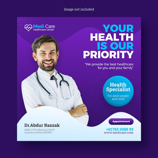 Healthcare consultant banner or square flyer for social media post template