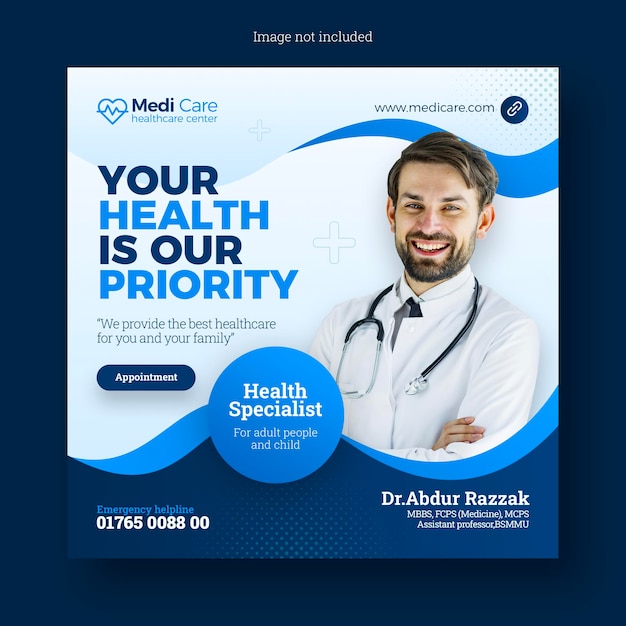 Healthcare consultant banner or square flyer for social media post template