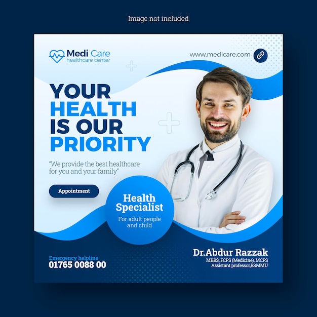 PSD healthcare consultant banner or square flyer for social media post template