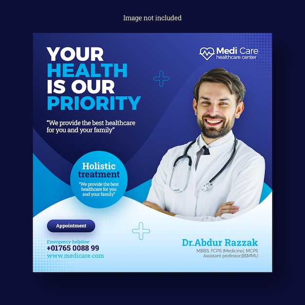 Healthcare consultant banner or square flyer for social media post template