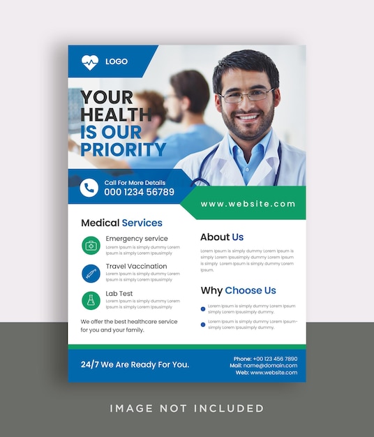 PSD healthcare and medical cover a4 flyer design template