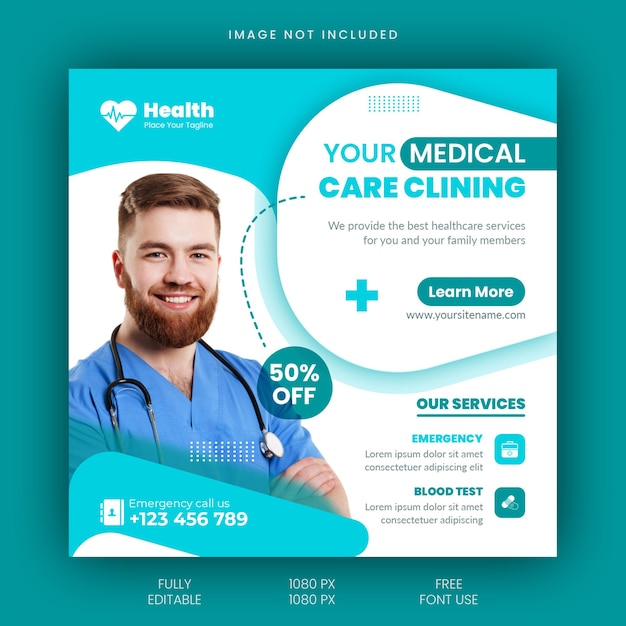 Healthcare and medical health social media post banner template