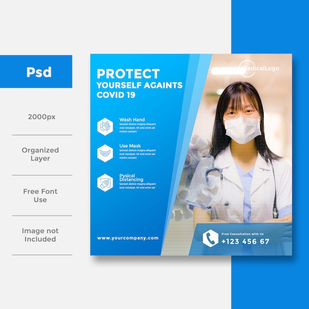 PSD covid 19のヘルスケアと医療のソーシャルメディアバナー広告