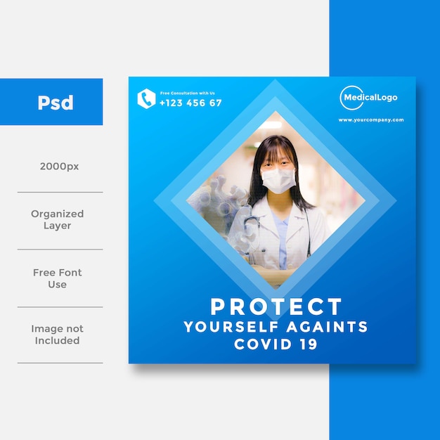 PSD covid 19のヘルスケアと医療のソーシャルメディアバナー広告